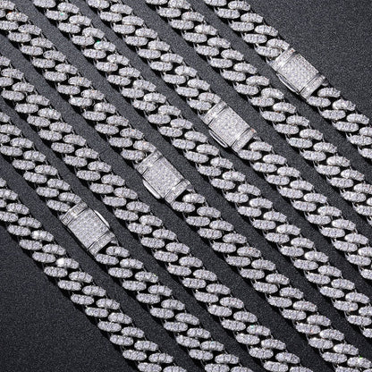 10mm Double Row Iced Out Cuban Link Chain Necklace Bracelet for Men and Women