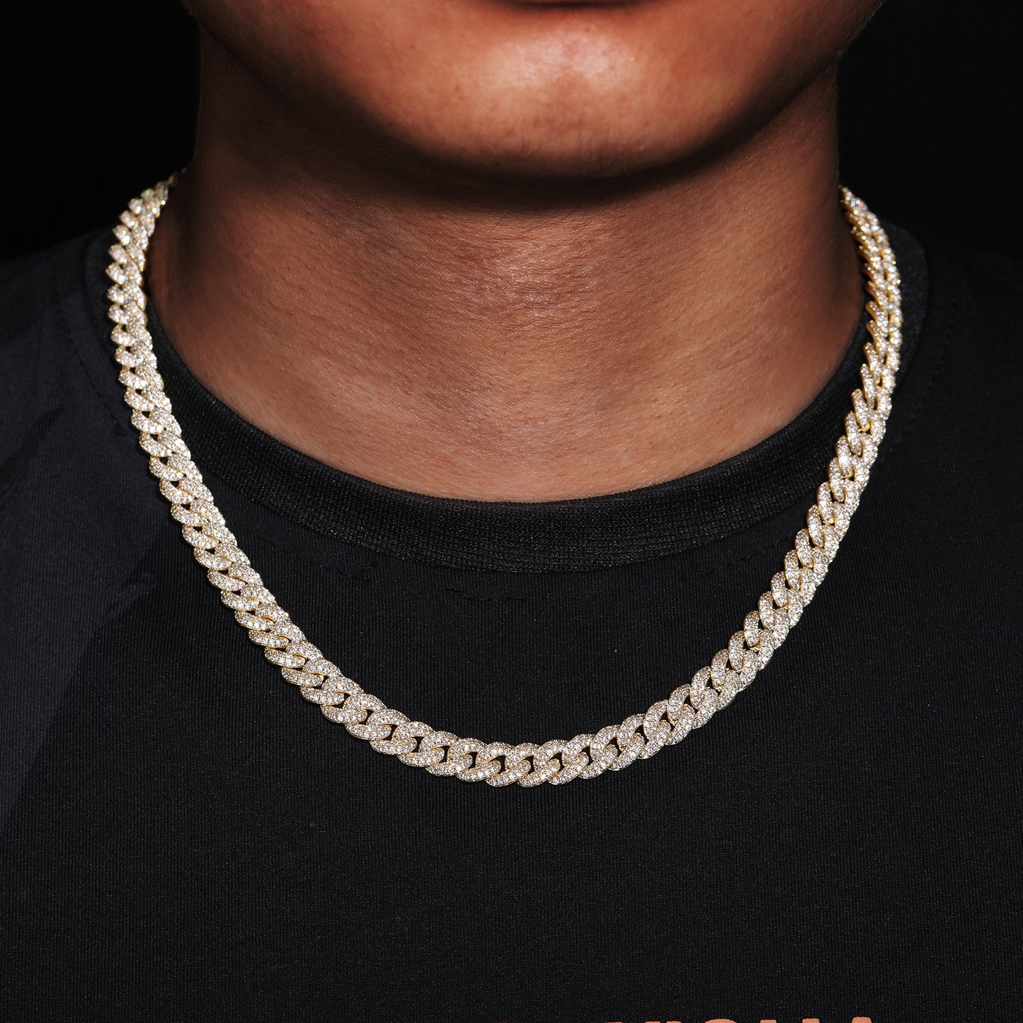 Iced Out Cuban Link Chain Necklace or Bracelet - Gold Plated Copper Jewelry with Cubic Zirconia for Men and Women product image