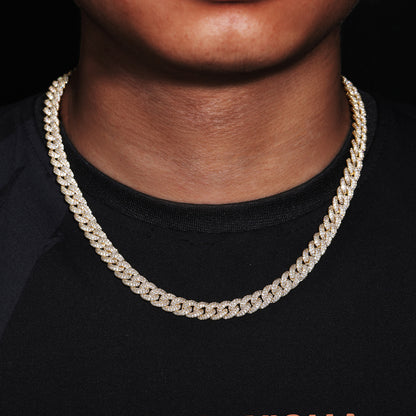 Iced Out Cuban Link Chain Necklace or Bracelet - Gold Plated Copper Jewelry with Cubic Zirconia for Men and Women