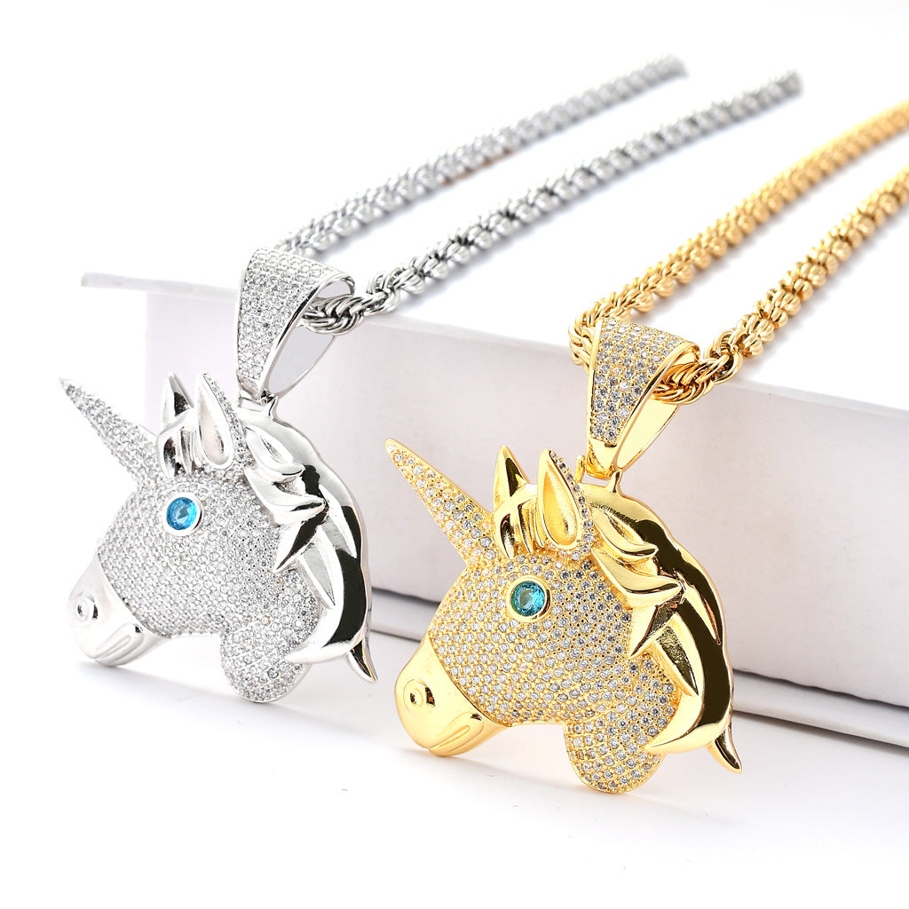 Hip Hop Vintage Cross Cubic Zirconia Pendant Necklace for Men and Women