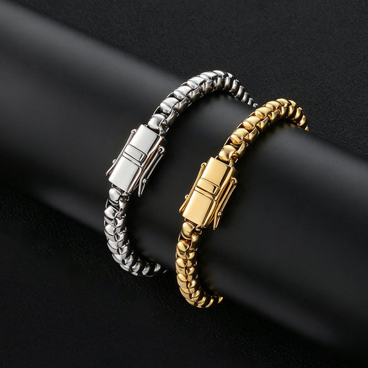 6 mm Polished Rounded Box Link Hip Hop Bracelet with Stainless steel Base - CHA488 alternate product image