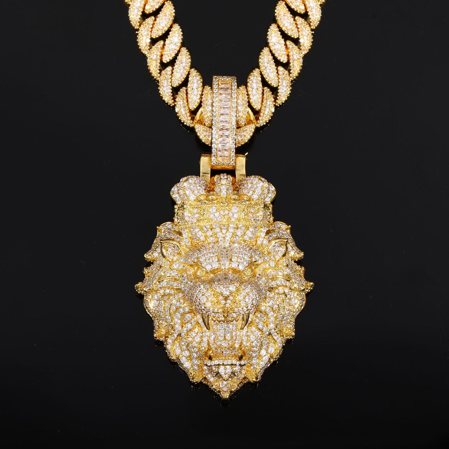 Iced Out Lion Head Pendant Necklace for Men - Hip Hop Cubic Zirconia Statement Chain product image