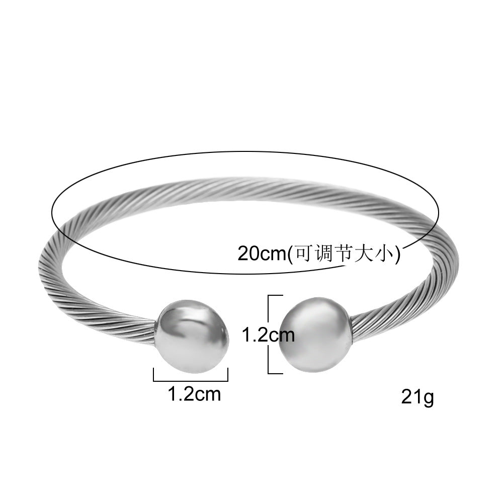 Unisex Stainless Steel Open Cuff Bracelet – Minimalist Twisted Wire Bangle in Silver Tone product image