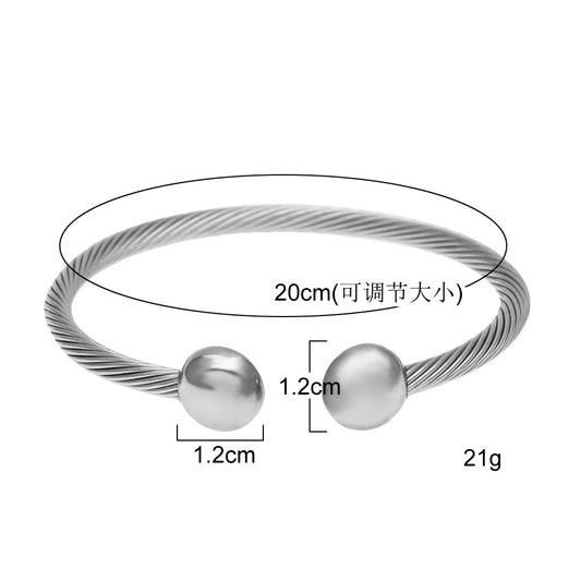 Unisex Stainless Steel Open Cuff Bracelet – Minimalist Twisted Wire Bangle in Silver Tone