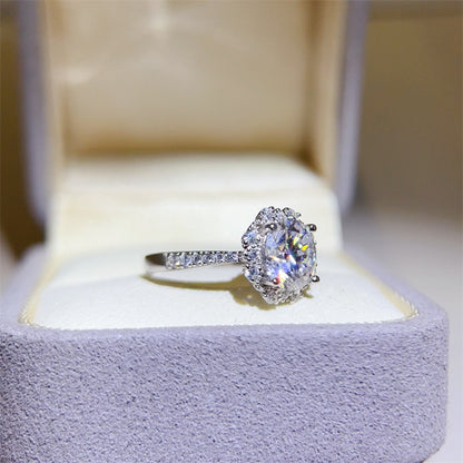 VVS Moissanite Halo Ring for Women, Floral Starburst Engagement Ring, D Color 1 Carat or 2 Carat Promise Ring