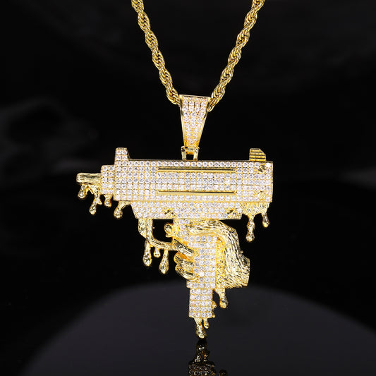 Iced Out UZI Pendant Necklace for Men and Women - Hip Hop Cubic Zirconia Rope Chain Statement Jewelry alternate product image