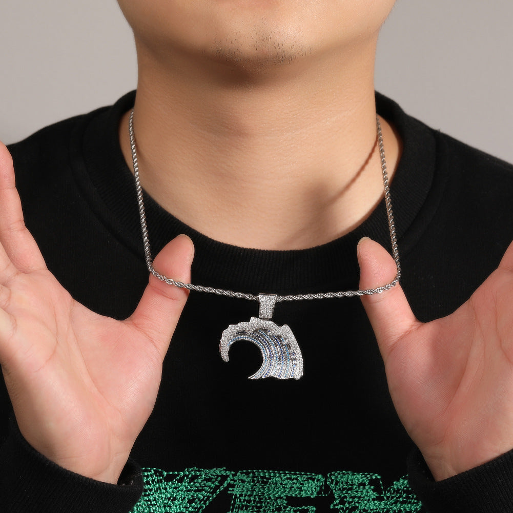 Iced Wave Pendant Necklace with Twisted Chain for Women – Hip Hop Statement Cubic Zirconia Chain in Gold or Silver product image