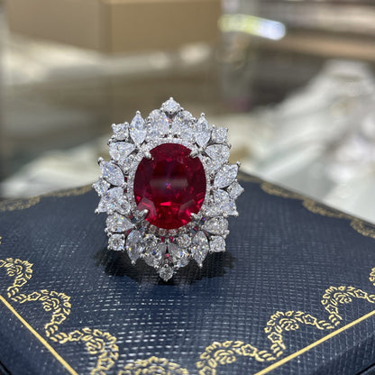 Lab-Grown Ruby Floral Halo Pendant Necklace