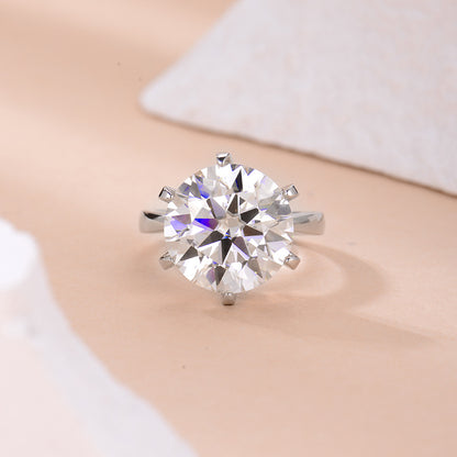 Round Moissanite Solitaire Ring, Six-Prong 13.0mm Ring for Women