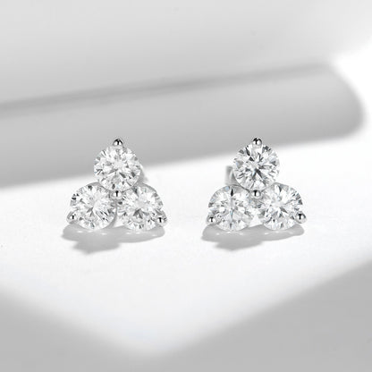 Three-Stone Moissanite Stud Earrings for Women, 18K Gold-Plated S925