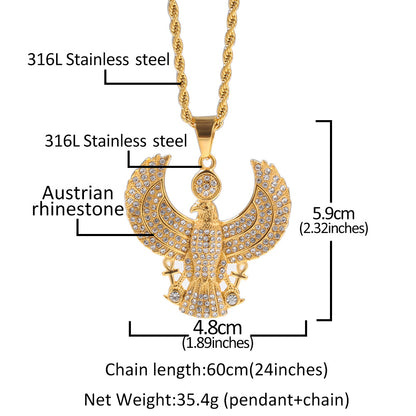 Gold Eagle Pendant Necklace for Men & Women - Iced Out Stainless Steel Statement Chain