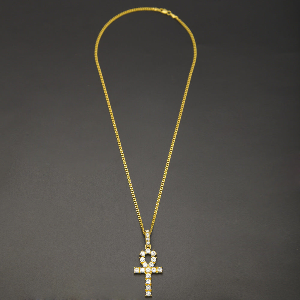 Iced Out Cross Pendant Necklace for Women & Men – Cubic Zirconia Hip Hop Chain in Gold, Silver & Black