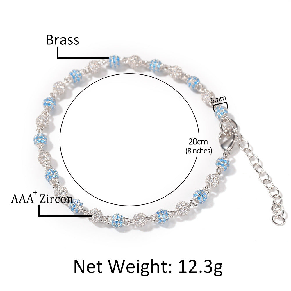 Unisex Hip Hop Cubic Zirconia Beaded Bracelet in Gold or Silver Tone, 7 Inch & 8 Inch Chain Bracelet product image