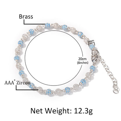 Unisex Hip Hop Cubic Zirconia Beaded Bracelet in Gold or Silver Tone, 7 Inch & 8 Inch Chain Bracelet