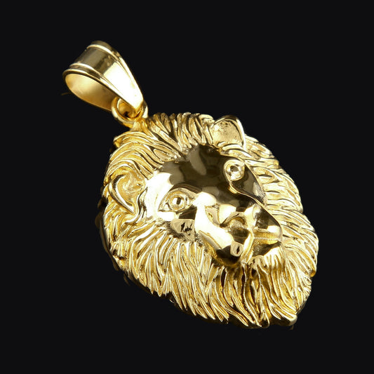 Gold Plated Stainless Steel Lion Head Pendant Necklace with 5mm Cuban Chain