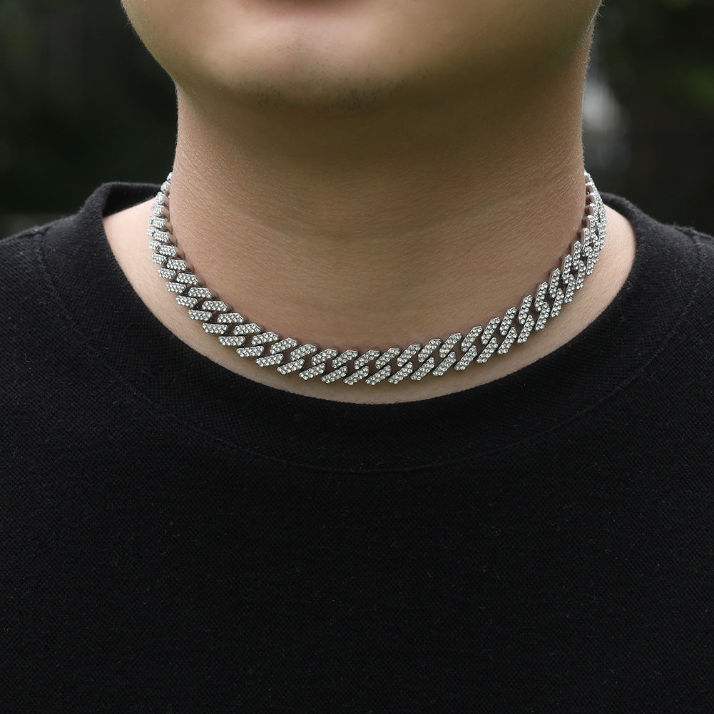 Iced Out Cuban Link Chain Necklace Bracelet Set for Women & Men, Gold or Silver Plated Statement Hip Hop Jewelry