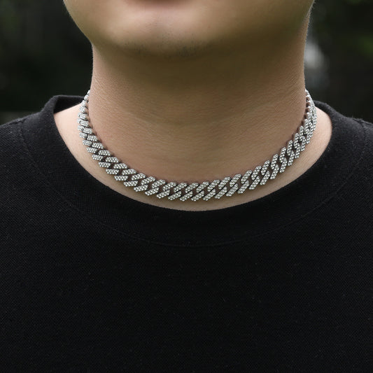 Iced Out Cuban Link Chain Necklace Bracelet Set for Women & Men, Gold or Silver Plated Statement Hip Hop Jewelry