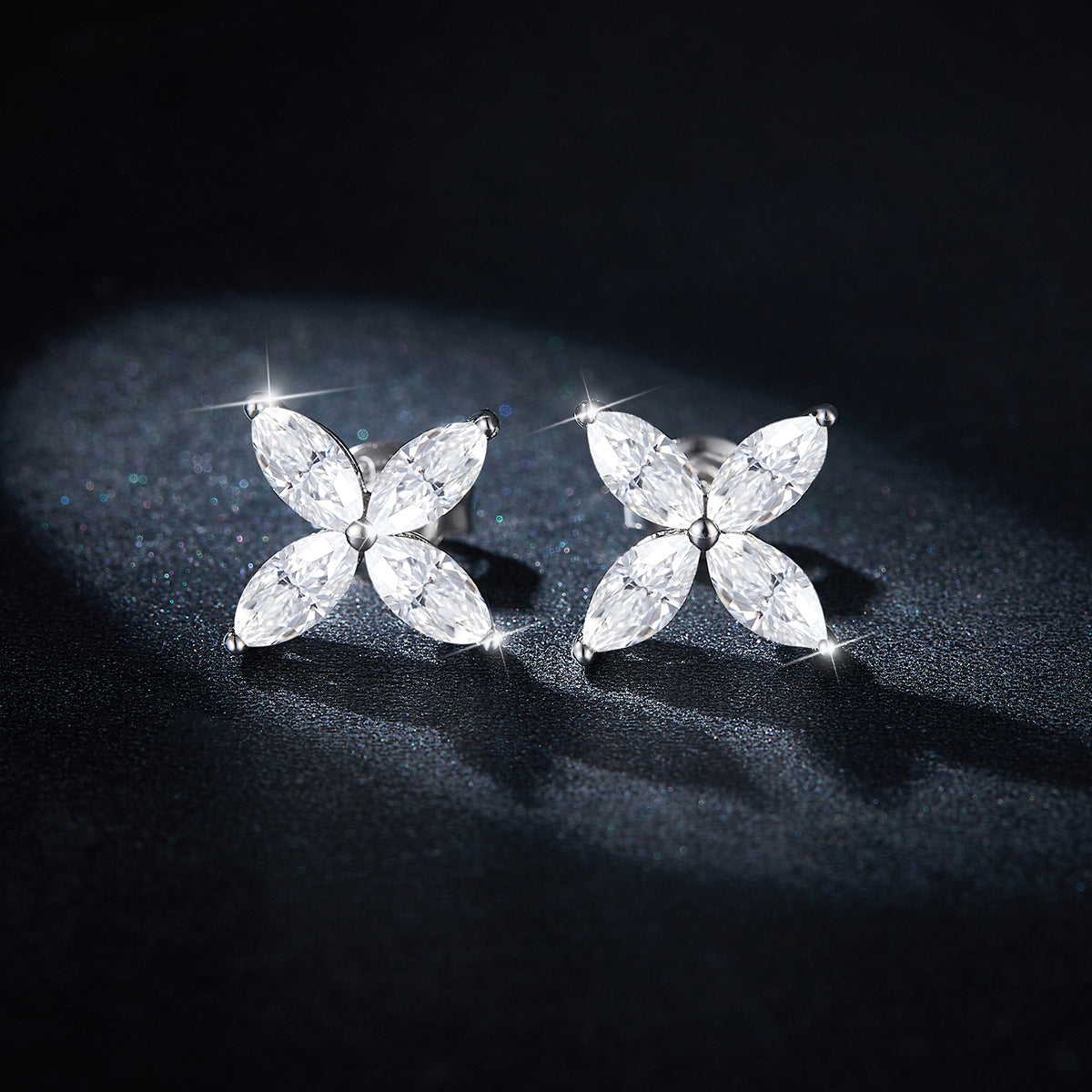 Four-Leaf Clover Moissanite Necklace & Stud Earrings Set, 18K Gold Plated product image