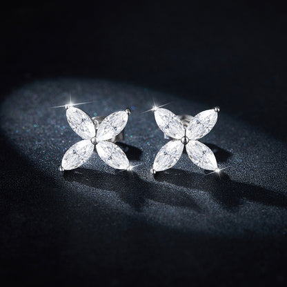 Four-Leaf Clover Moissanite Necklace & Stud Earrings Set, 18K Gold Plated