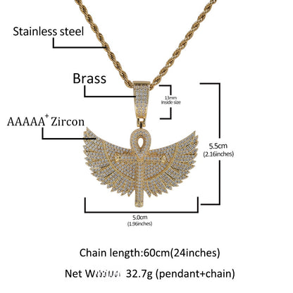Iced Wing Cross Pendant Necklace with Cubic Zirconia Twist Chain for Women and Men