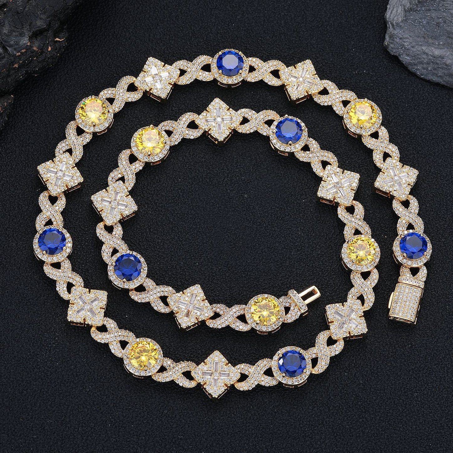 Unisex Geometric Zircon Square Pendant Link Chain Necklace Bracelet