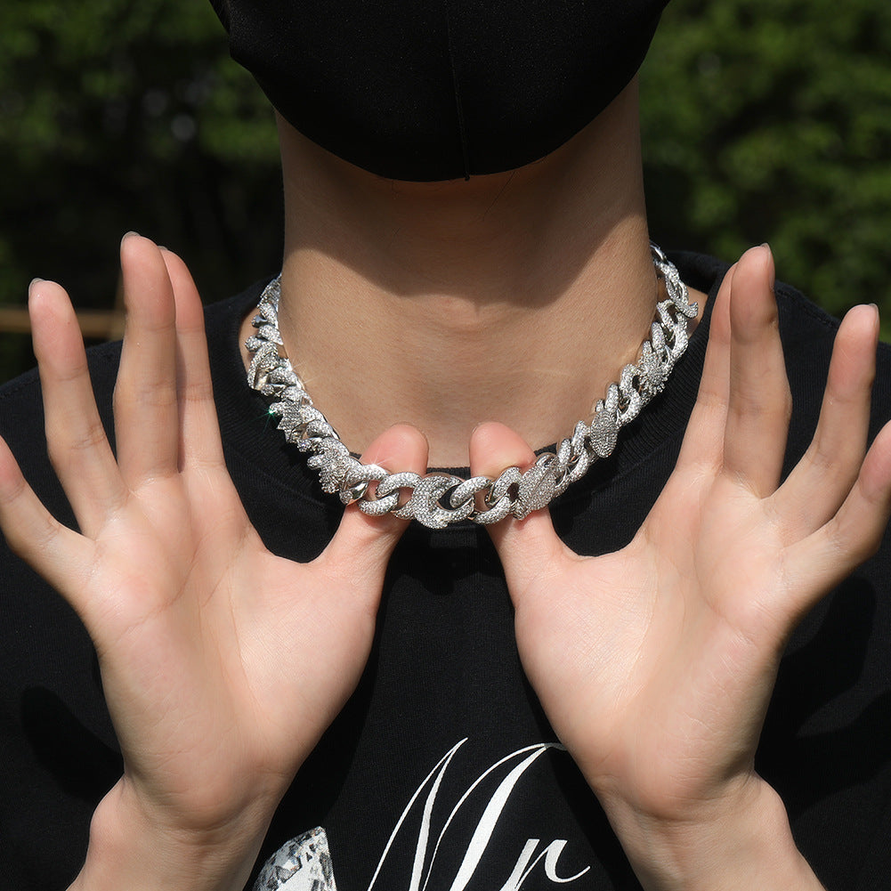 Men’s Iced Out Cuban Link Chain Bracelet or Necklace with Cubic Zirconia Sun Moon Star Eye Charms