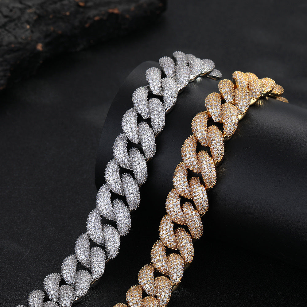 Iced Out Cuban Link Chain Necklace & Bracelet Set, 20MM Zircon Pavé Hip Hop Jewelry, Unisex