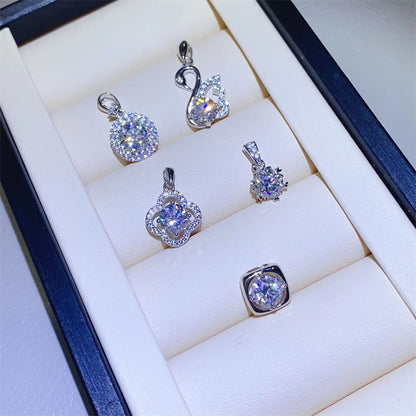Moissanite Ring & Pendant Collection – U Shape Halo Ring, Swan, Clover and Solitaire Pendant Styles