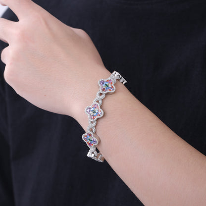 Multicolor Clover Crystal Bracelet for Women, Pave Floral Link Bracelet