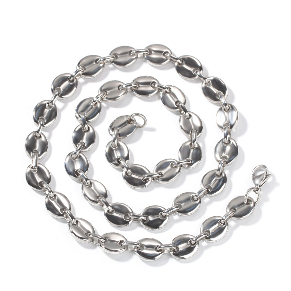 Unisex Stainless Steel Chain Necklace Bracelet Set, Gold Plated or Silver Plated Statement Link Jewelry product image