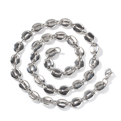 Unisex Stainless Steel Chain Necklace Bracelet Set, Gold Plated or Silver Plated Statement Link Jewelry