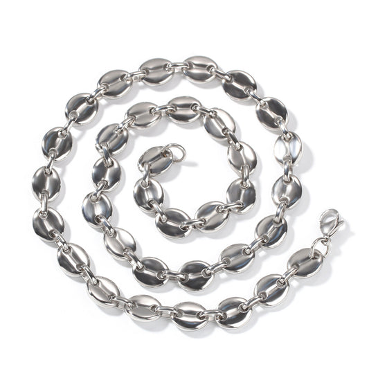 Unisex Stainless Steel Chain Necklace Bracelet Set, Gold Plated or Silver Plated Statement Link Jewelry