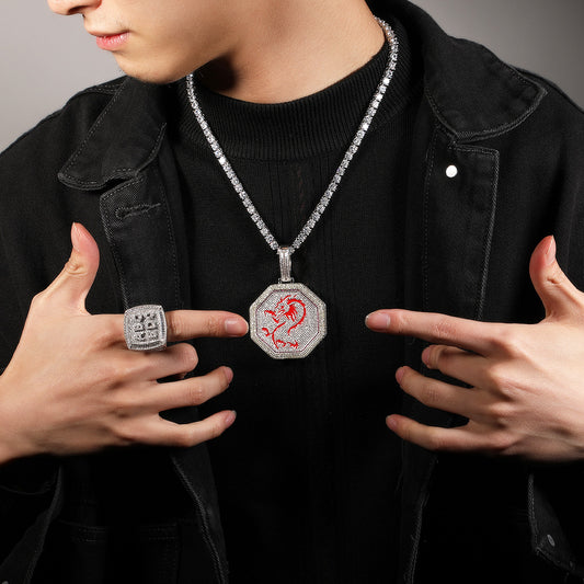 Iced Zodiac Horse or Tiger Pendant Necklace with Cubic Zirconia Hip Hop Chain