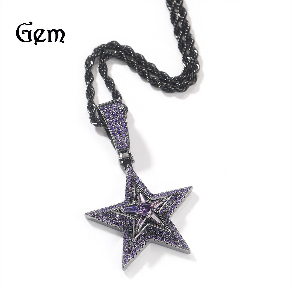 Rotating Star Pendant Necklace with Cubic Zirconia Twisted Chain for Women and Men