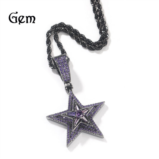 Rotating Star Pendant Necklace with Cubic Zirconia Twisted Chain for Women and Men