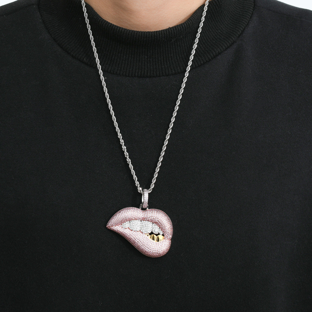 Hip Hop Lip Copper Pendant Necklace for Men and Women