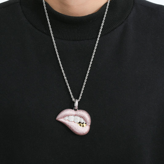 Hip Hop Lip Copper Pendant Necklace for Men and Women
