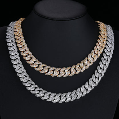 15mm Iced Out Cuban Link Chain Bracelet Necklace, Unisex Hip Hop Jewelry