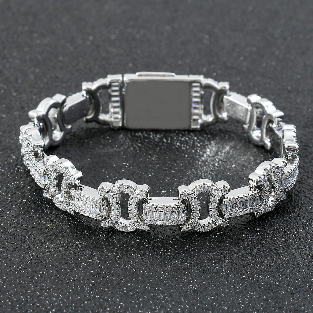 Hip Hop Light Luxury Square Iced Link Cubic Zirconia Bracelet for Men