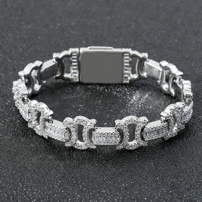 Hip Hop Light Luxury Square Iced Link Cubic Zirconia Bracelet for Men