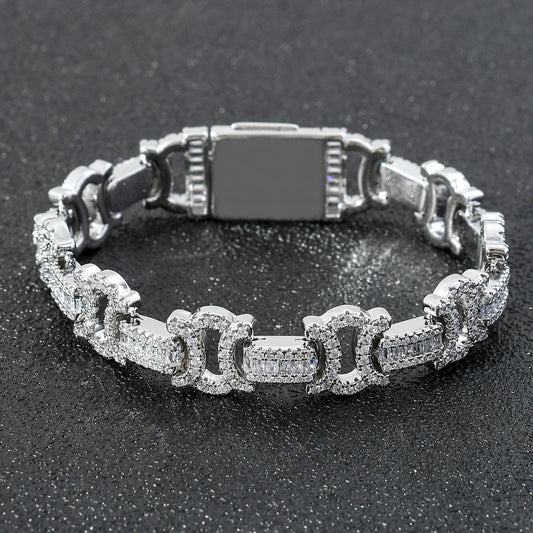 Hip Hop Light Luxury Square Iced Link Cubic Zirconia Bracelet for Men