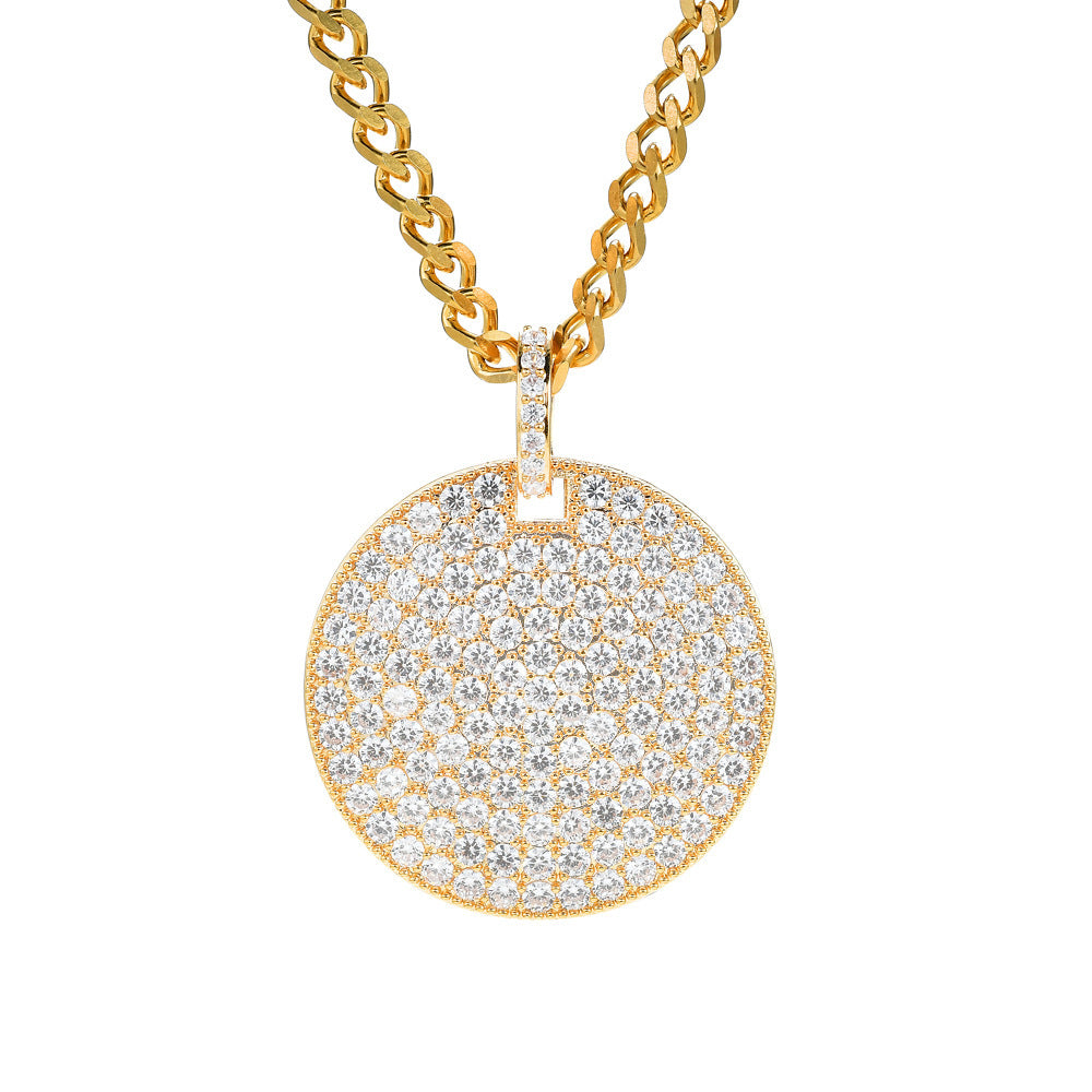 Hip Hop Minimalist Geometric Round Cubic Zirconia Pendant Necklace for Men and Women