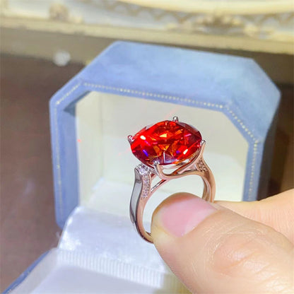 Red Moissanite Ring for Women, Round Solitaire Engagement Style Ring with Certificate