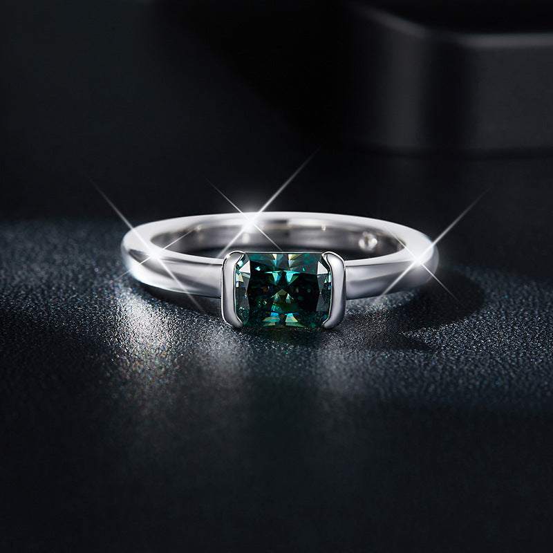 Green Radiant Cut Moissanite Ring for Women, S925 Silver 18K Gold Plated Promise Ring product image