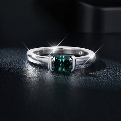 Green Radiant Cut Moissanite Ring for Women, S925 Silver 18K Gold Plated Promise Ring