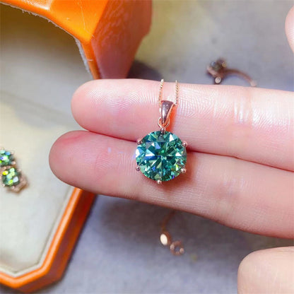 Green Moissanite Solitaire Ring for Women, Round 6-Prong Engagement Ring in Rose-Tone or White-Tone, 0.5 to 5 Carat Look