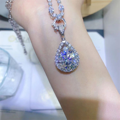 10 Carat Moissanite Necklace with Teardrop Pendant and Chain