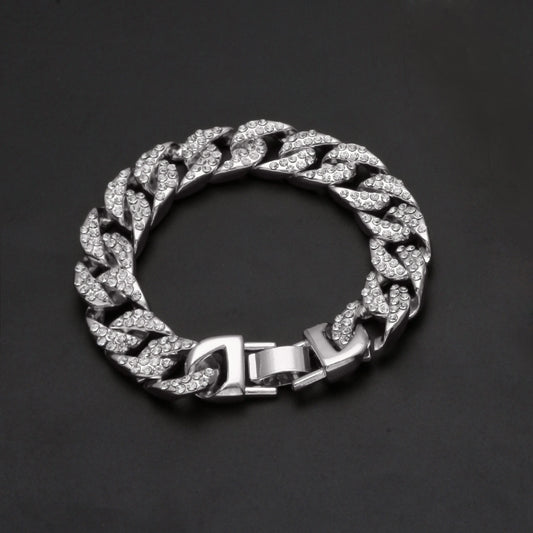 Men’s Gold Plated Iced Cuban Link Bracelet with Cubic Zirconia Statement Chain