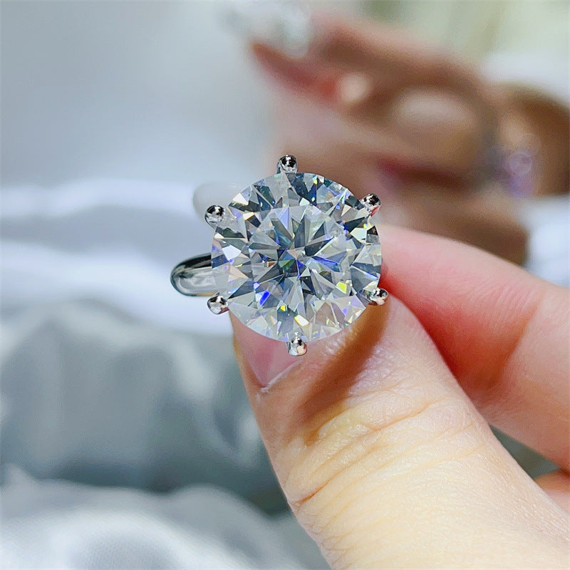 Round Cut Moissanite Ring for Women, 6-Prong Solitaire Engagement Style Ring, 5 Carat & 10 Carat Color Options product image