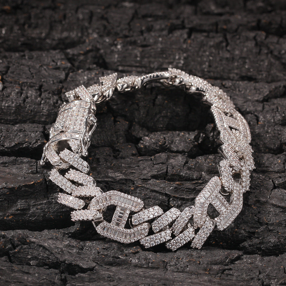Gold Plated Cuban Link Bracelet with Cubic Zirconia for Women & Men – Hip Hop Statement Chain Bracelet product image